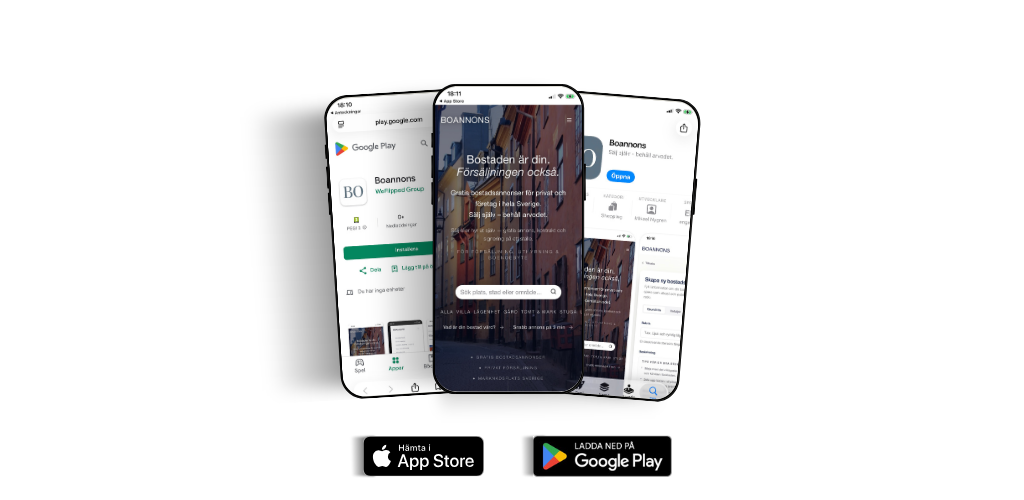 Boannons-appen på iPhone og Android, med download fra App Store og Google Play.